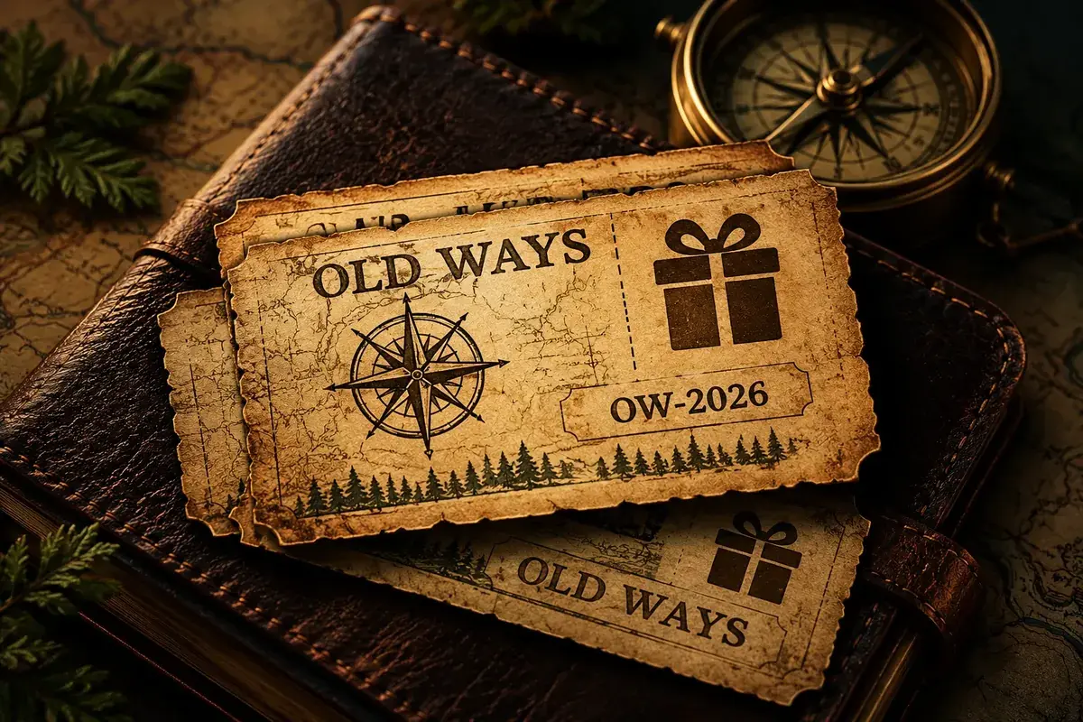 Vintage-Gutscheine von Old Ways mit Kompass und Geschenksymbol